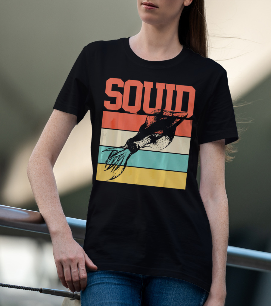 Squid Retro Marine Biologist Vintage Stripes T-Shirt