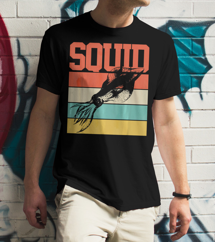 Squid Retro Marine Biologist Vintage Stripes T-Shirt