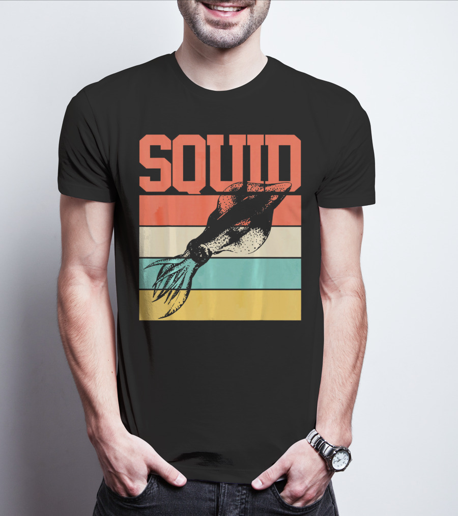 Squid Retro Marine Biologist Vintage Stripes T-Shirt