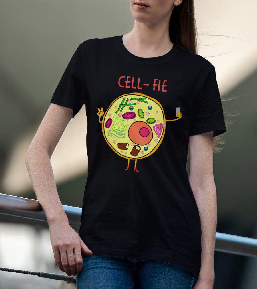 Cell-Fie Funny Science Tee Featuring Cartoon Cell Taking Selfie T-Shirt