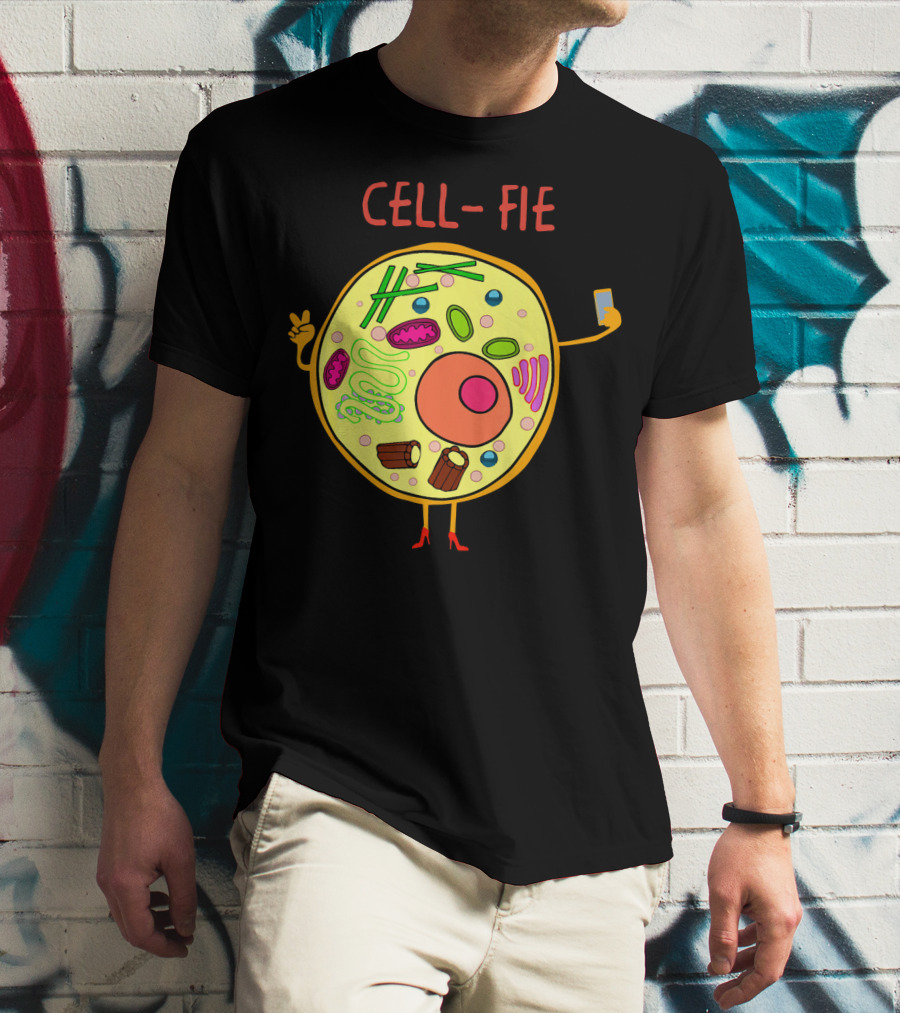 Cell-Fie Funny Science Tee Featuring Cartoon Cell Taking Selfie T-Shirt