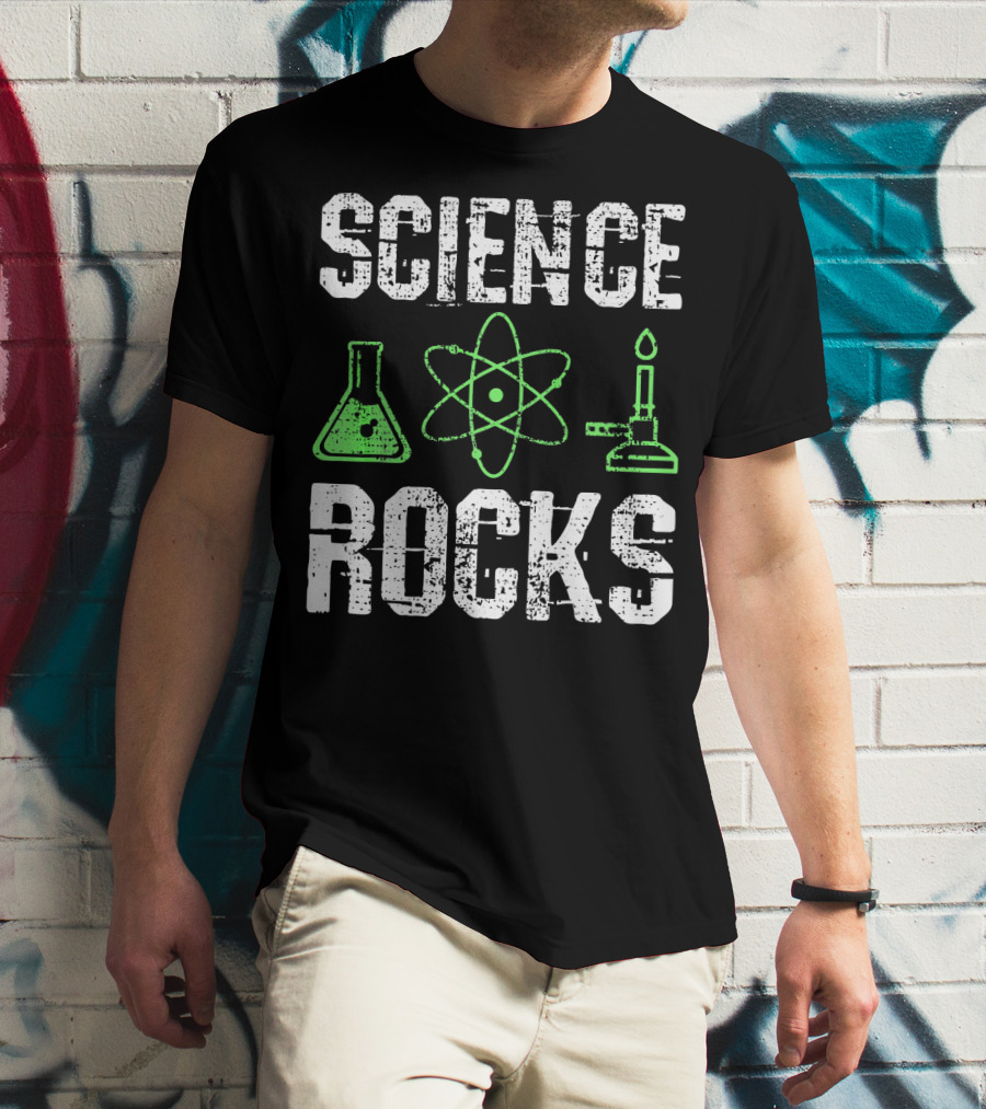 Science Rocks Biology Chemistry Beaker Atom Bunsen Burner T-Shirt