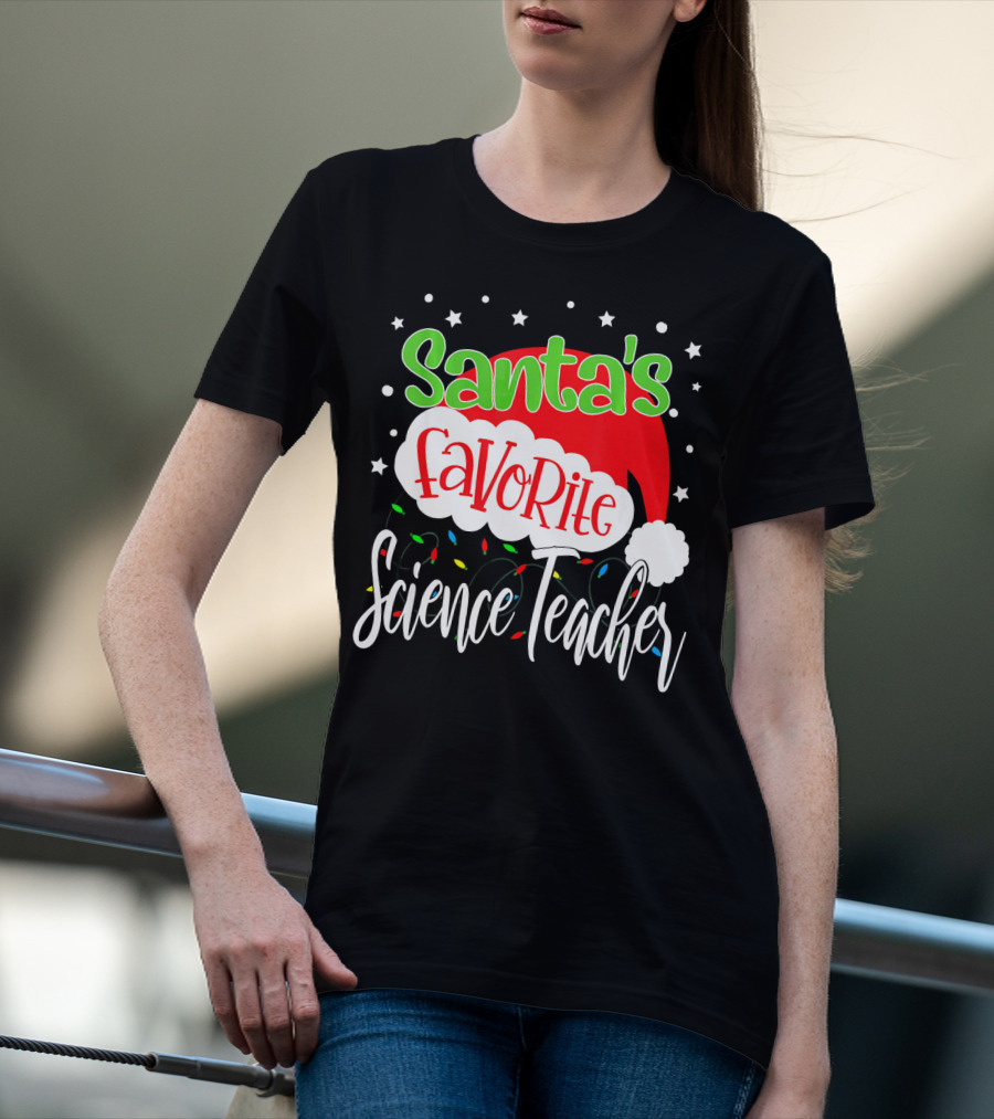 Santa's Favorite Science Teacher Christmas Hat Lights T-Shirt