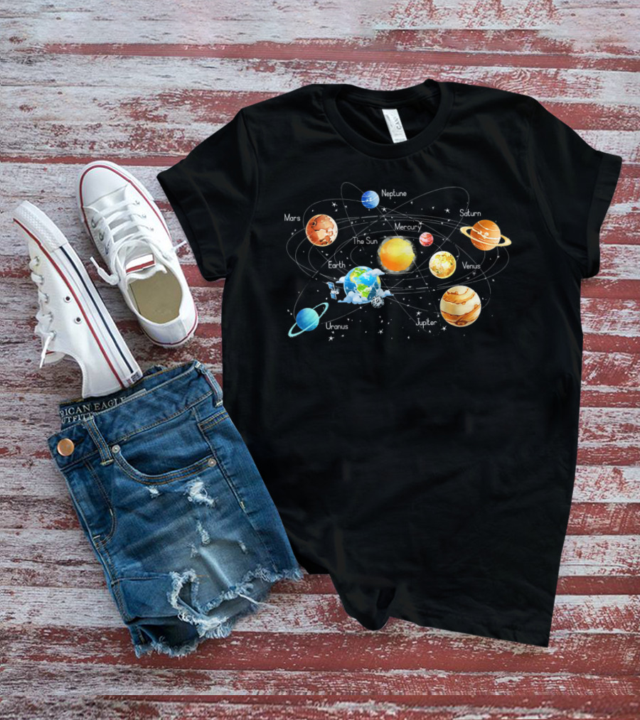 Solar System Chart Educational Science Planets Diagram Mars Venus Earth Jupiter Saturn Uranus Neptune Mercury The Sun T-Shirt
