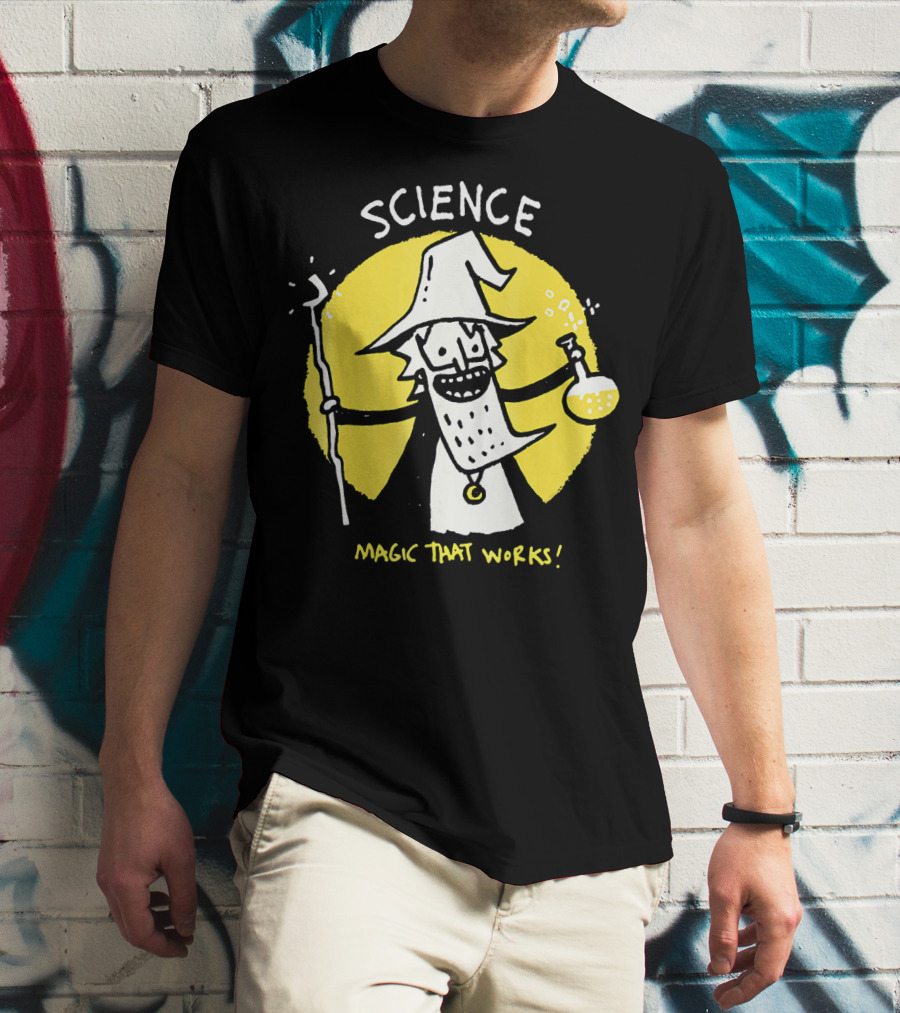 Science Magic That Works Wizard With Beaker And Staff T-Shirt