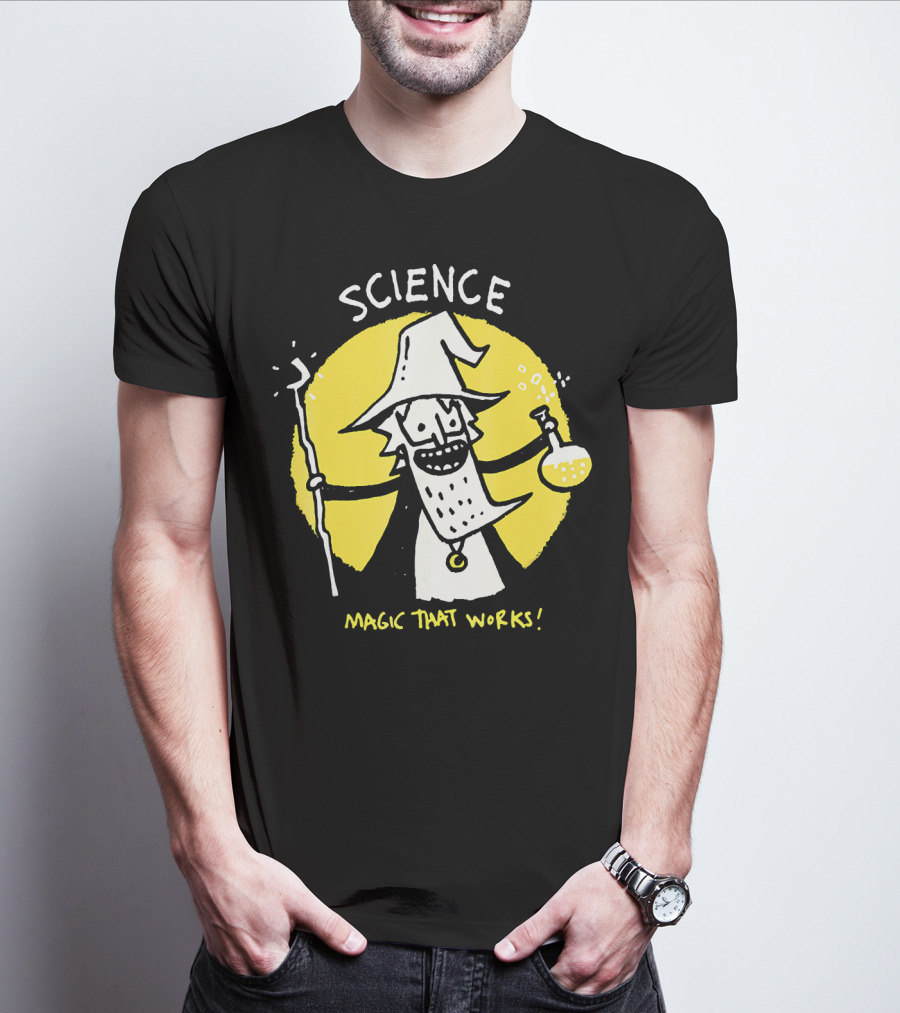 Science Magic That Works Wizard With Beaker And Staff T-Shirt