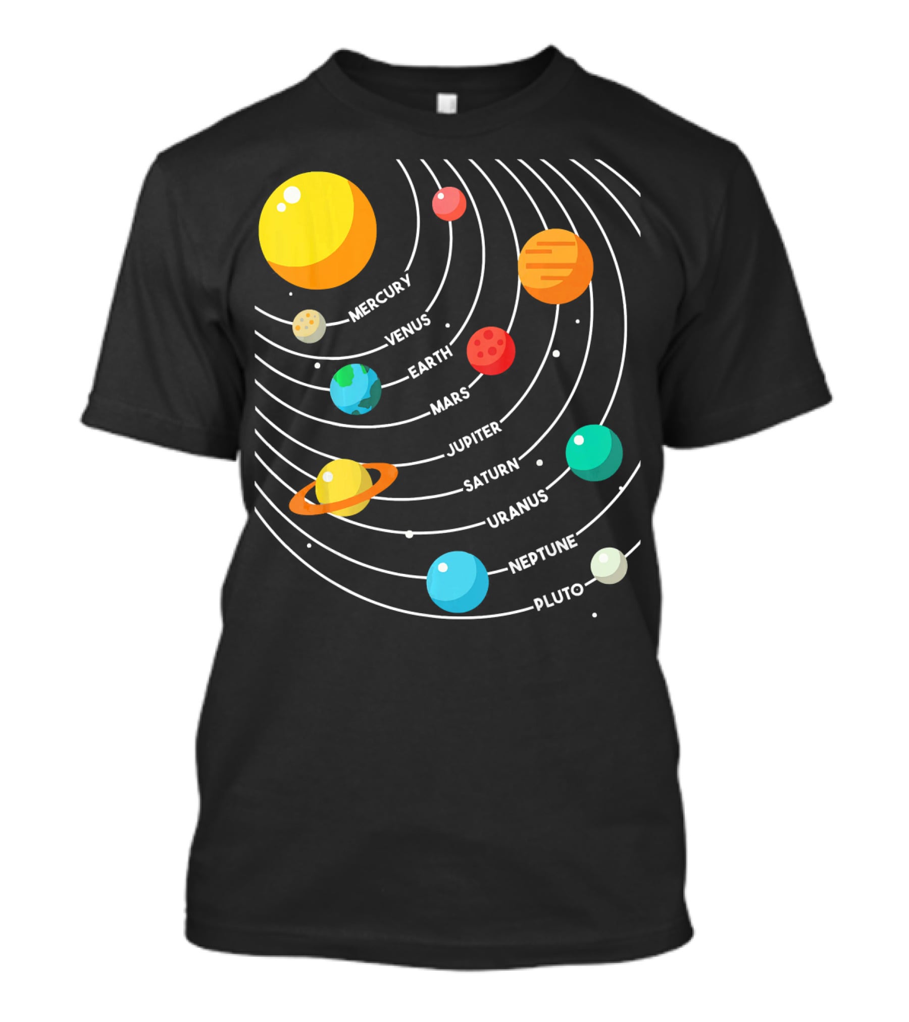 Mercury Venus Earth Mars Jupiter Saturn Uranus Neptune Pluto Solar System Science T-Shirt