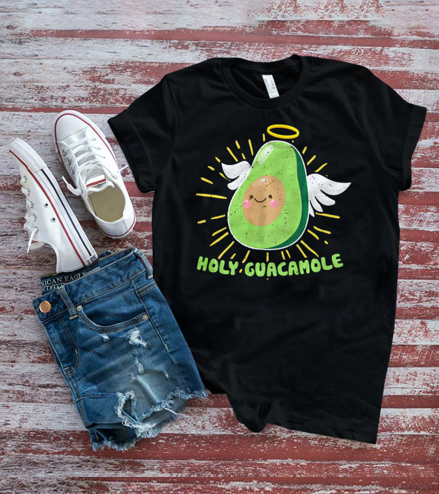 Holy Guacamole Avocado Lover Funny Veget Angel Wings Halo T-Shirt