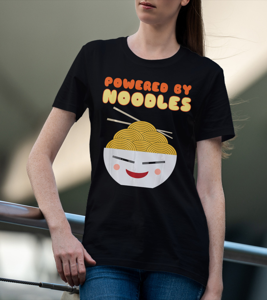 Powered By Noodles Cute Bowl With Spicy Smiling Face T-Shirt