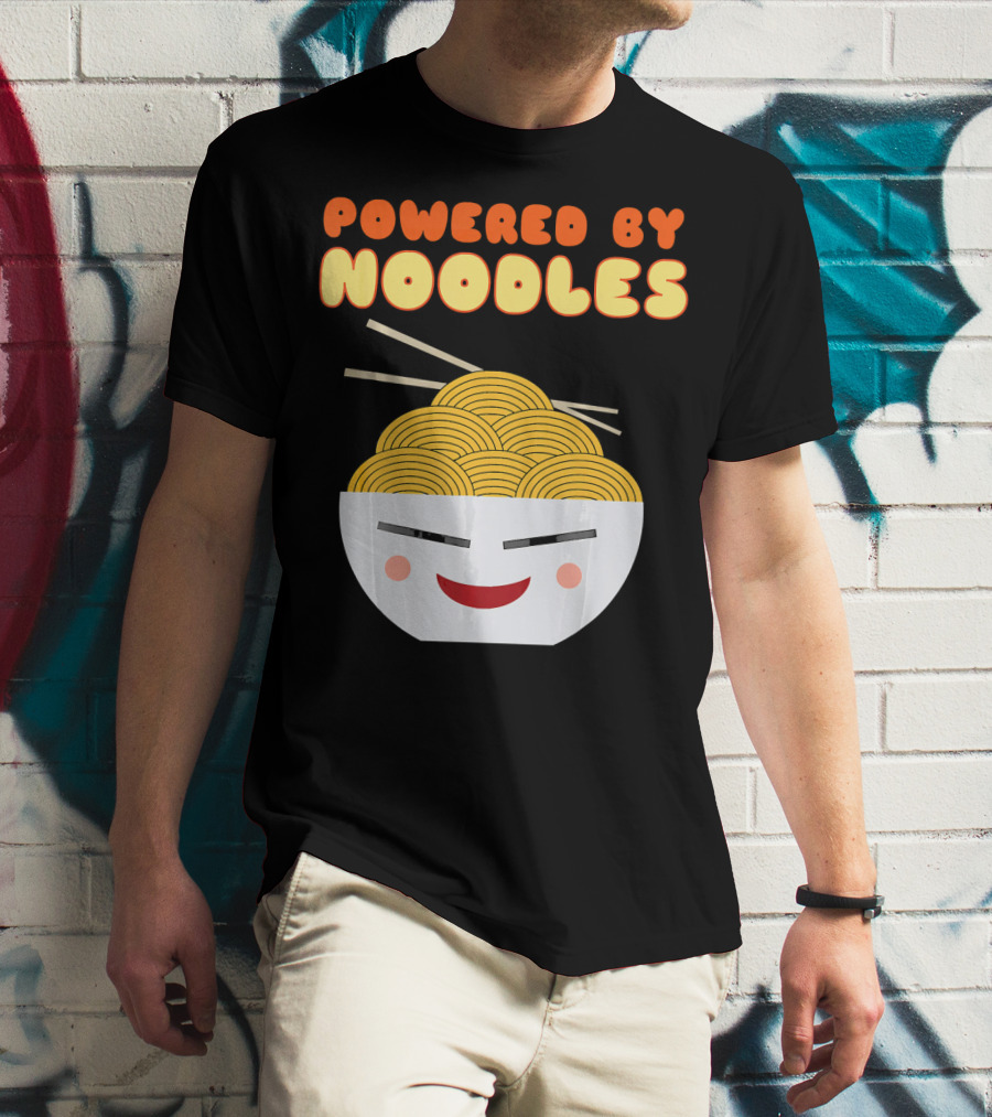 Powered By Noodles Cute Bowl With Spicy Smiling Face T-Shirt