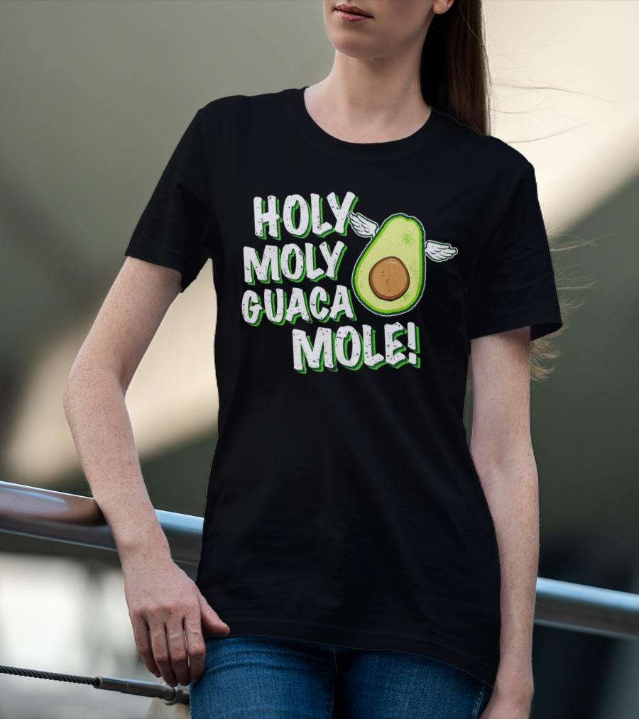 Holy Moly Guacamole Winged Avocado Funny Phrase T-Shirt