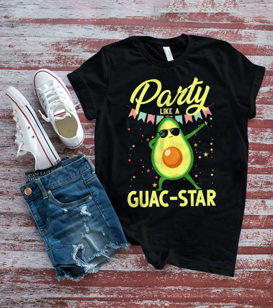 Party Like A Guac Star Avocado With Sunglasses And Colorful Festive Elements T-Shirt
