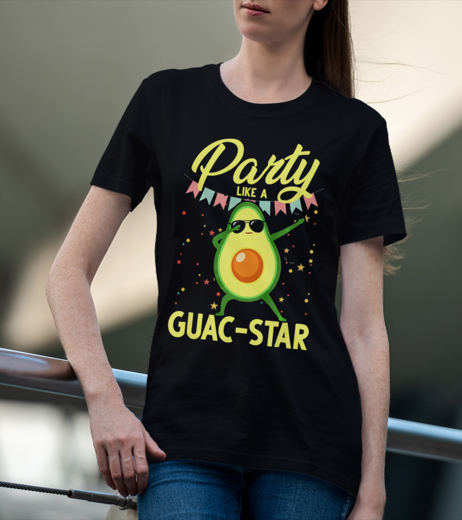Party Like A Guac Star Avocado With Sunglasses And Colorful Festive Elements T-Shirt