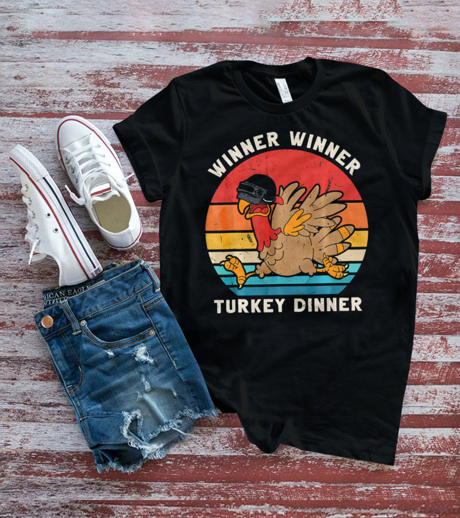 Winner Winner Turkey Dinner Retro Turkey With Helmet T-Shirt