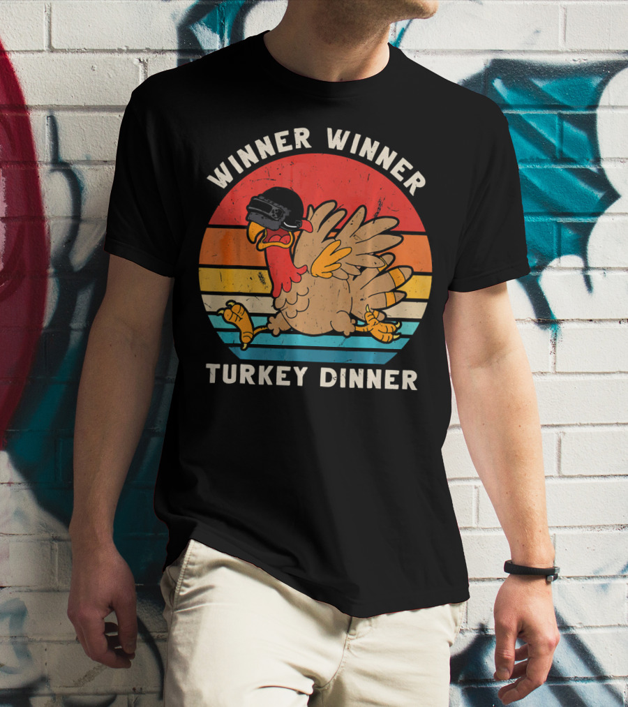 Winner Winner Turkey Dinner Retro Turkey With Helmet T-Shirt