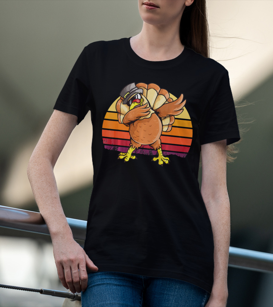 Dabbing Turkey Kids Boys Dab Hat Dance Vintage Sunset T-Shirt