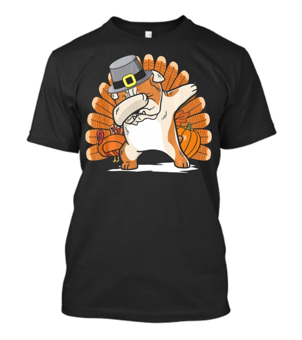 Funny Dabbing English Bulldog Thanksgiving Pilgrim Turkey Pumpkin T-Shirt