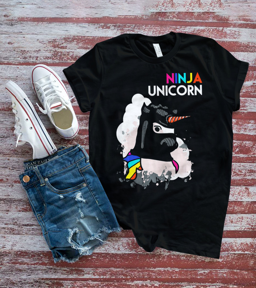 Ninja Unicorn Funny Cool Martial Arts Rainbow Scarf T-Shirt
