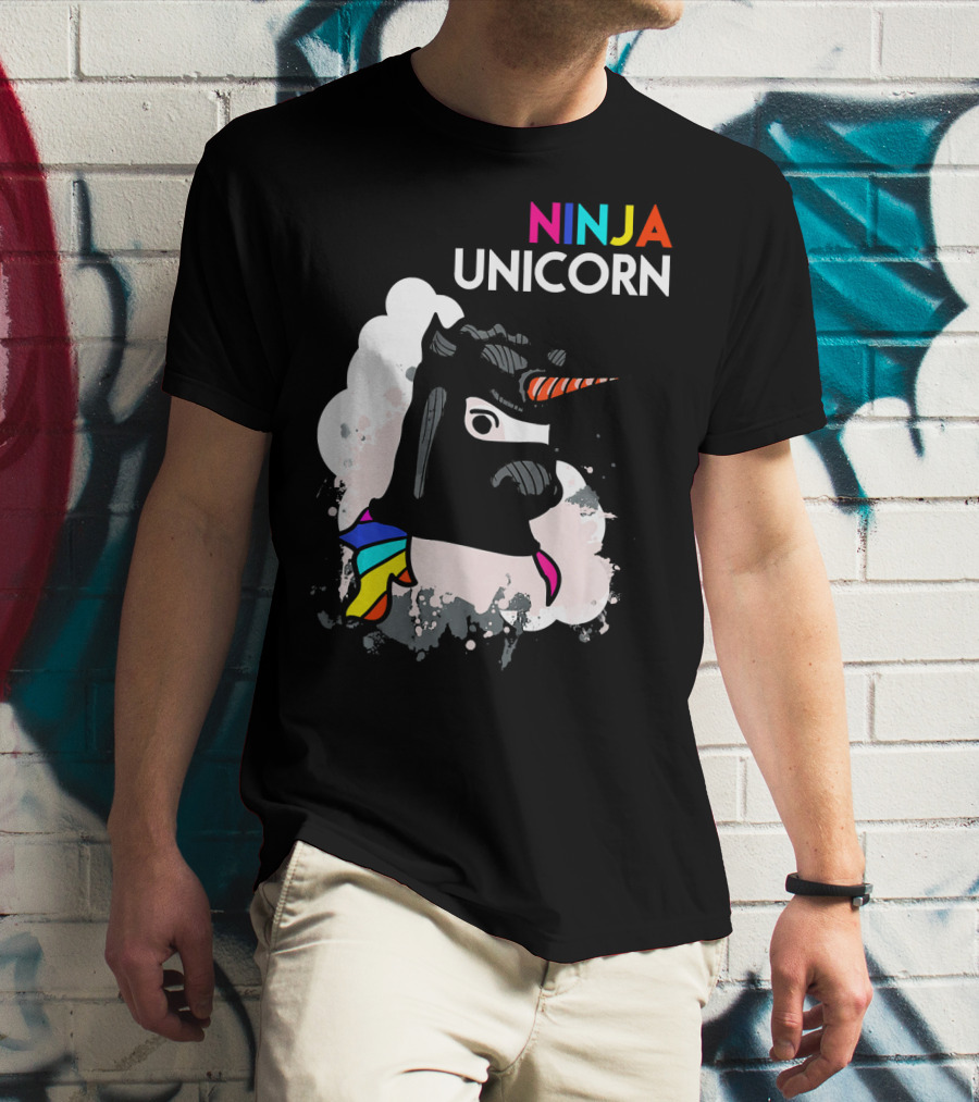 Ninja Unicorn Funny Cool Martial Arts Rainbow Scarf T-Shirt