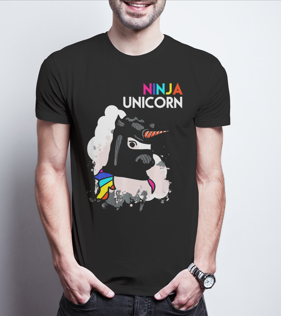 Ninja Unicorn Funny Cool Martial Arts Rainbow Scarf T-Shirt