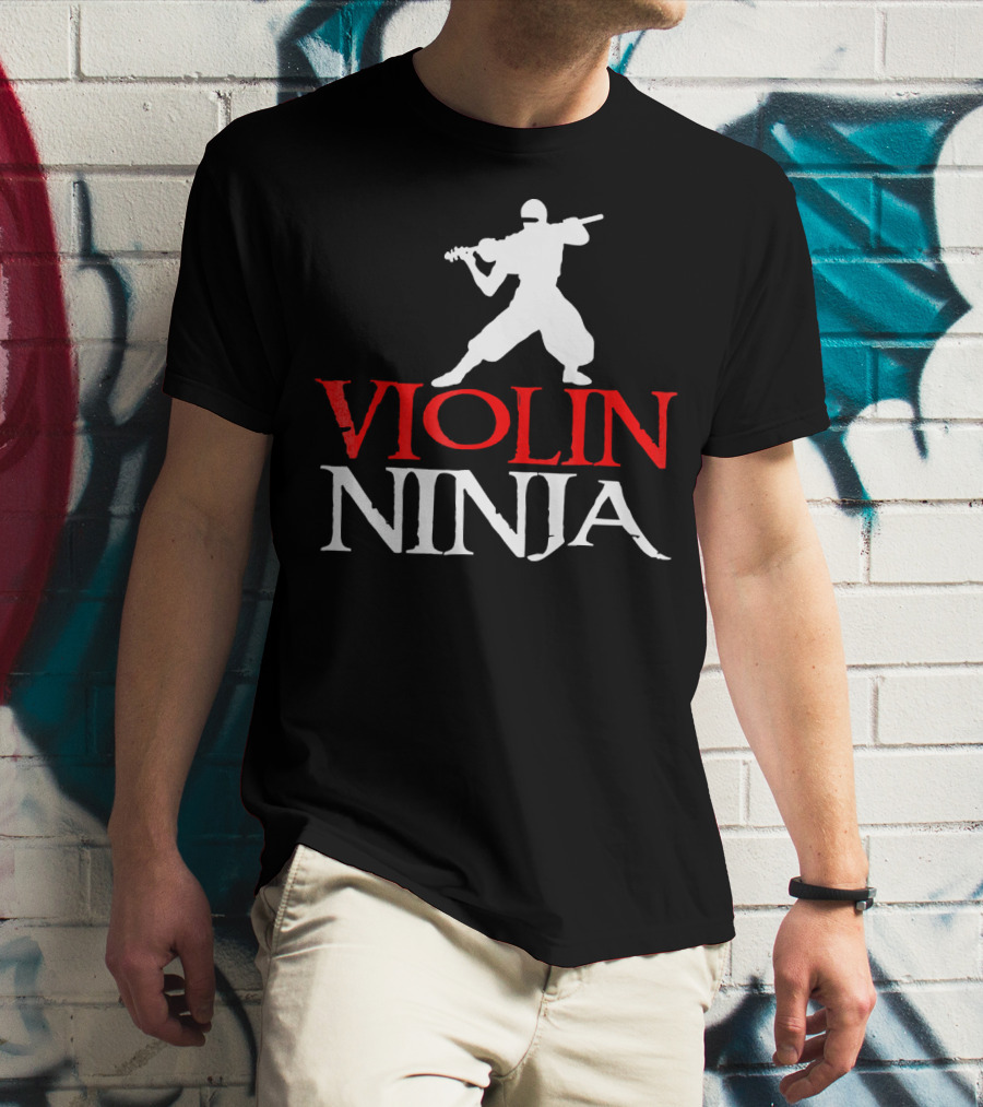 Violin Ninja Violinist Fiddle Martial Arts Fusion T-Shirt