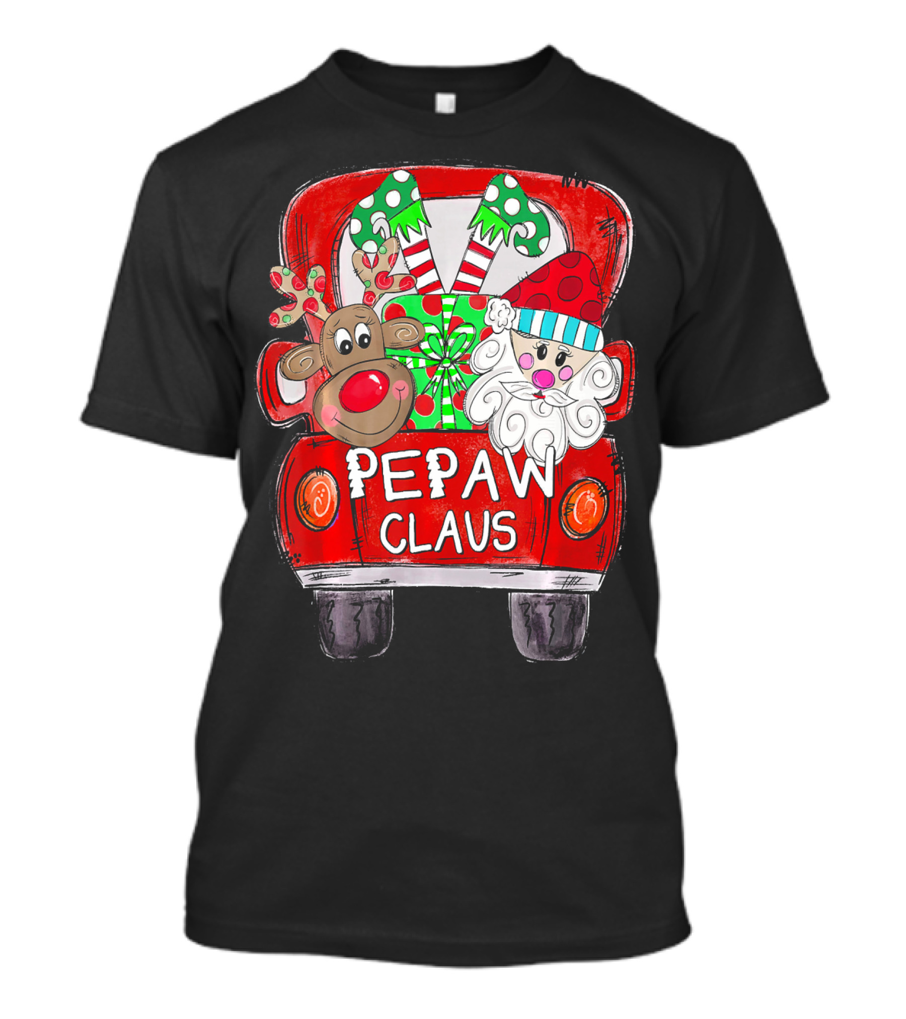 Pepaw Claus Reindeer Santa Christmas Truck With Gifts And Candy Canes T-Shirt