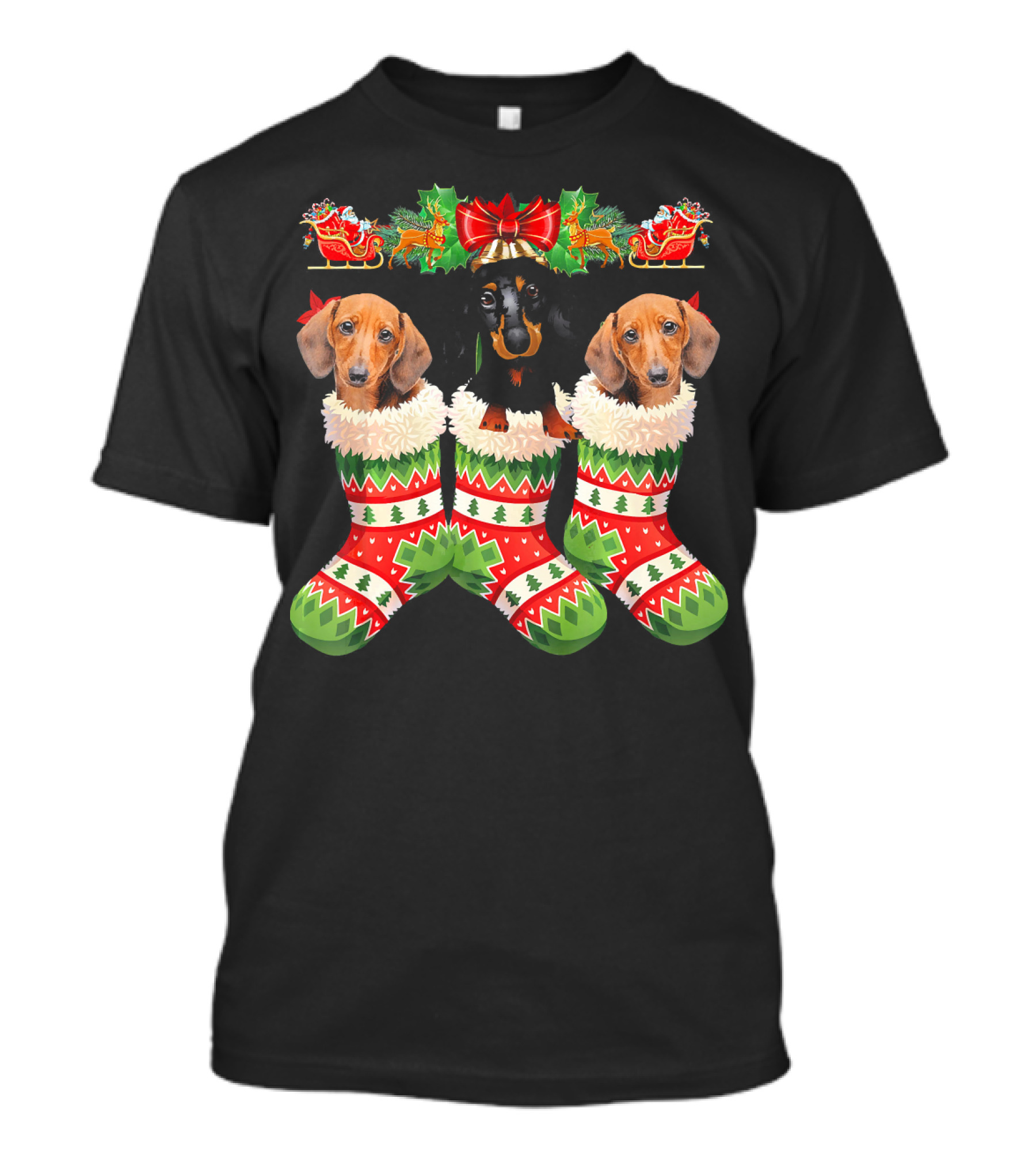 Dachshund Christmas Dogs In Festive Stockings T-Shirt