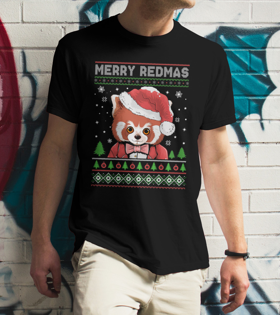 Merry Redmas Raccoon With Santa Hat And Festive T-Shirt