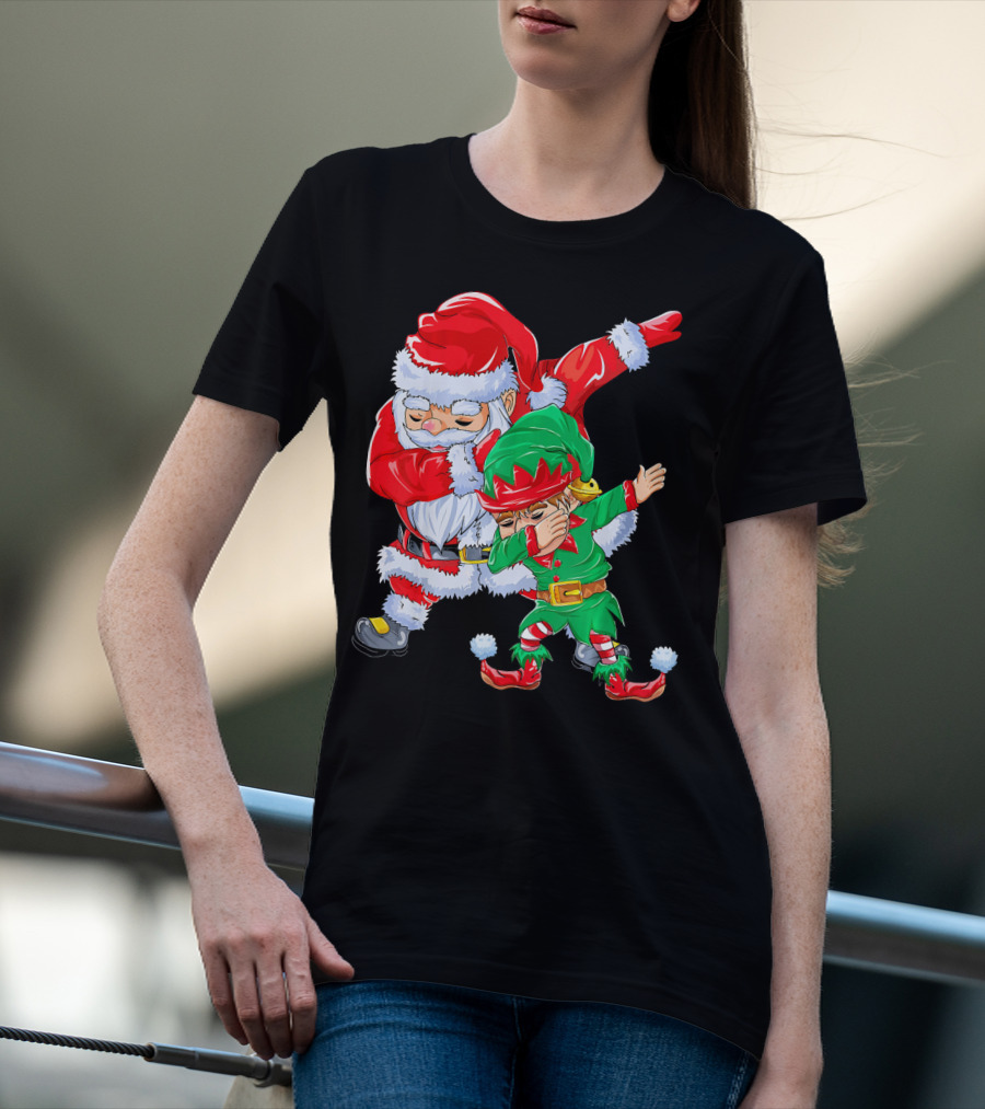 Santa And Elf Performing Dab Dance Moves T-Shirt