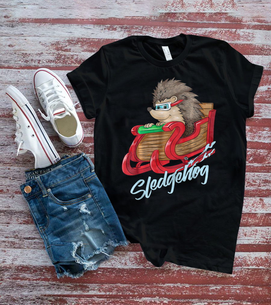 Sledgehog Funny Hedgehog Sleigh Pet Christmas T-Shirt