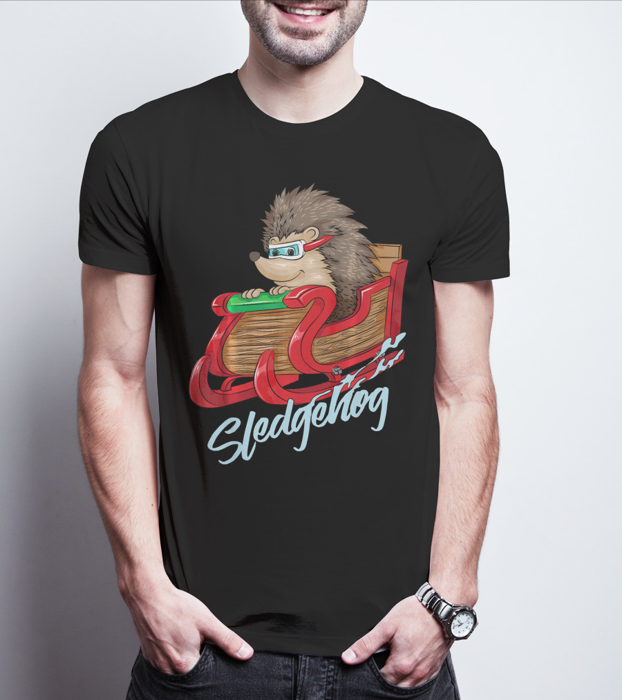 Sledgehog Funny Hedgehog Sleigh Pet Christmas T-Shirt
