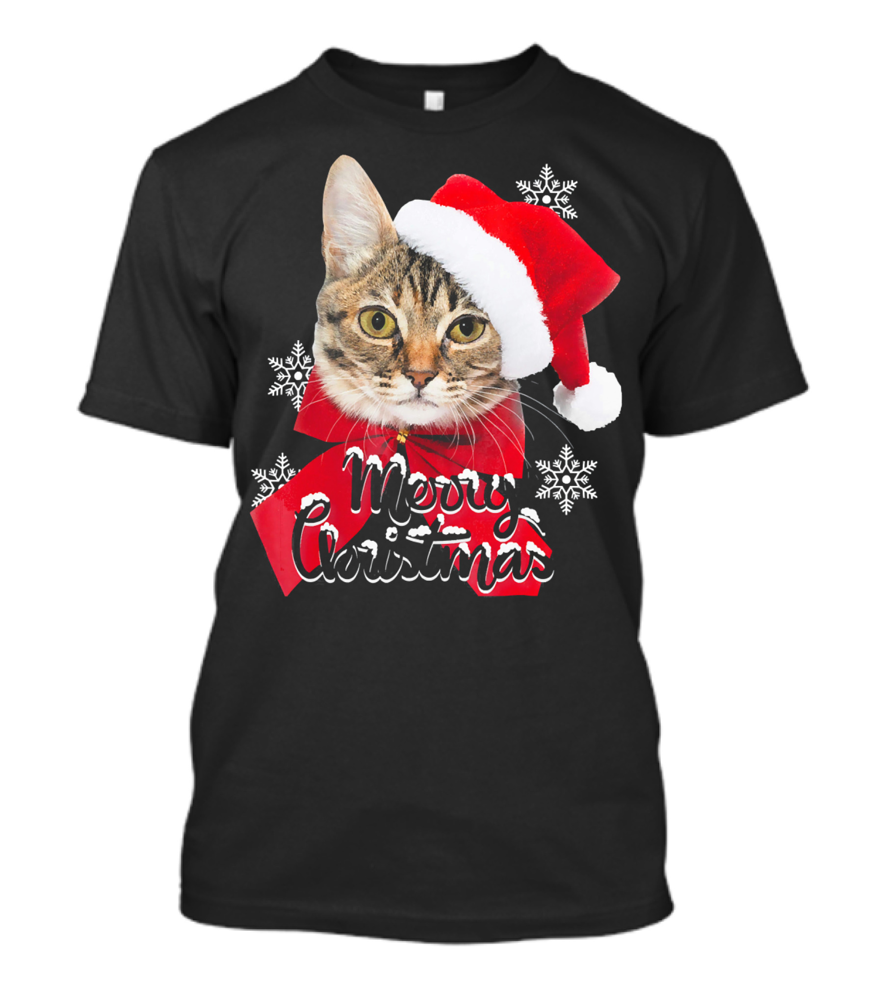 Merry Christmas Funny Cat Women Santa T-Shirt