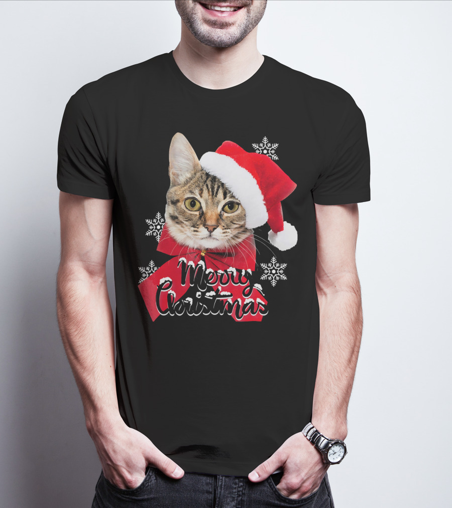 Merry Christmas Funny Cat Women Santa T-Shirt