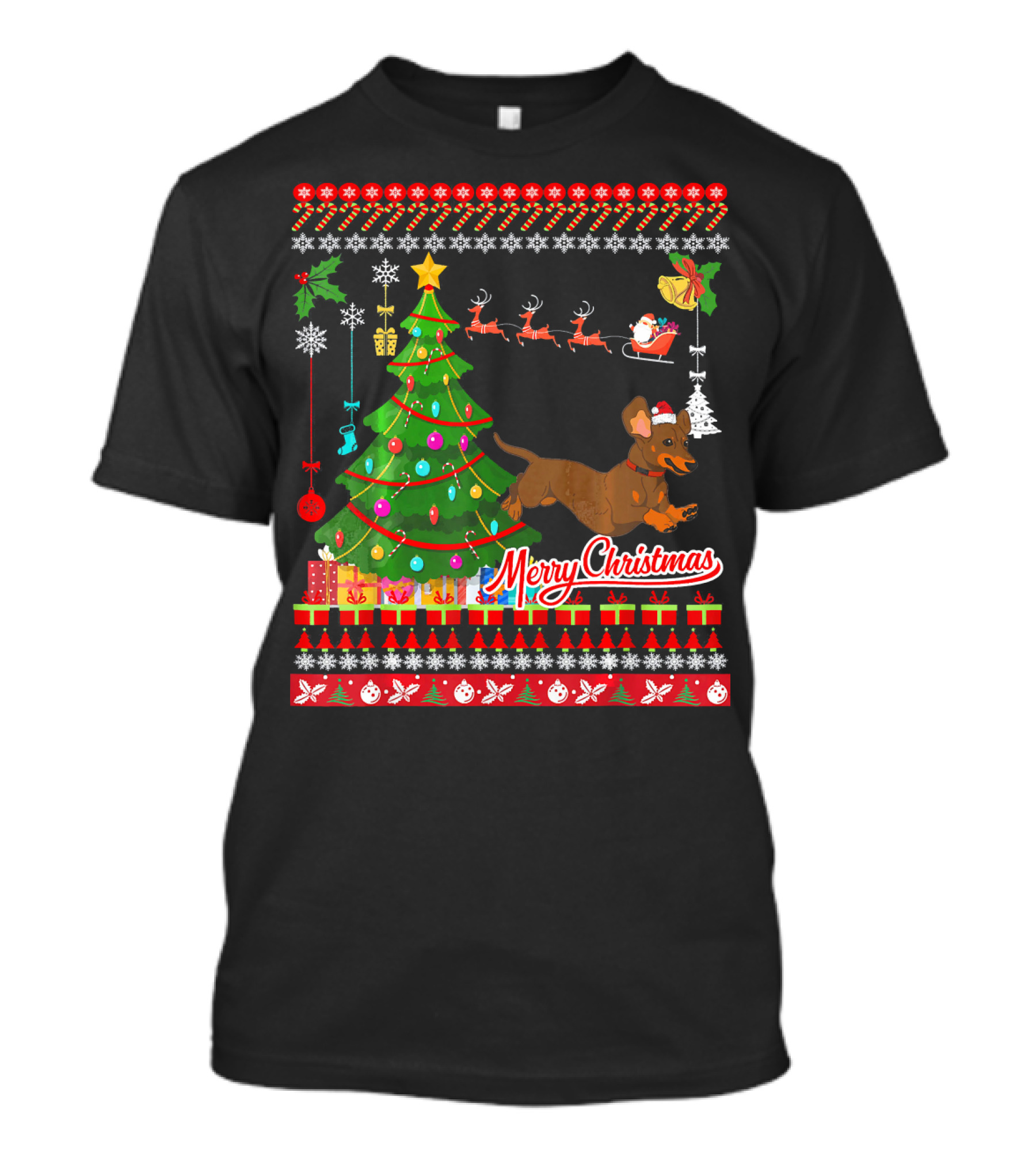 Merry Christmas Dachshund Dog UglyDac Holiday T-Shirt