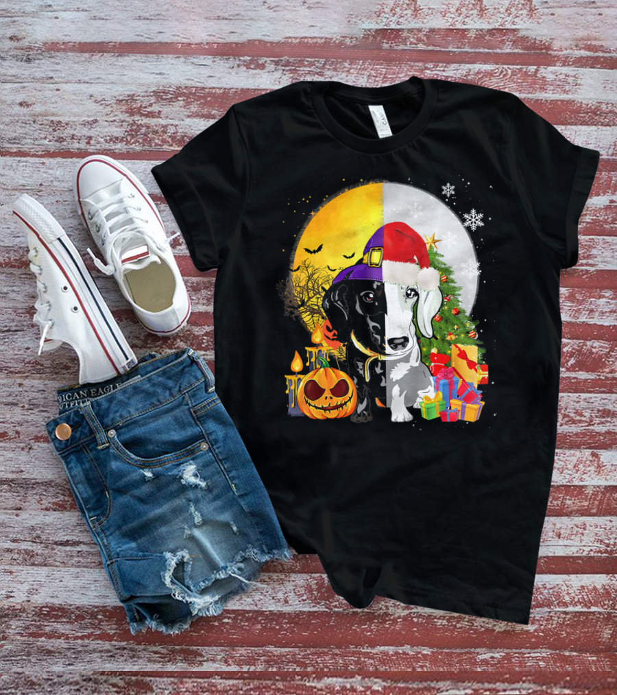 Dachshund Happy Halloween Merry Christmas Dual Holiday T-Shirt
