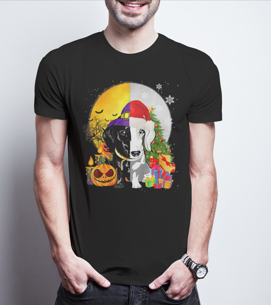 Dachshund Happy Halloween Merry Christmas Dual Holiday T-Shirt