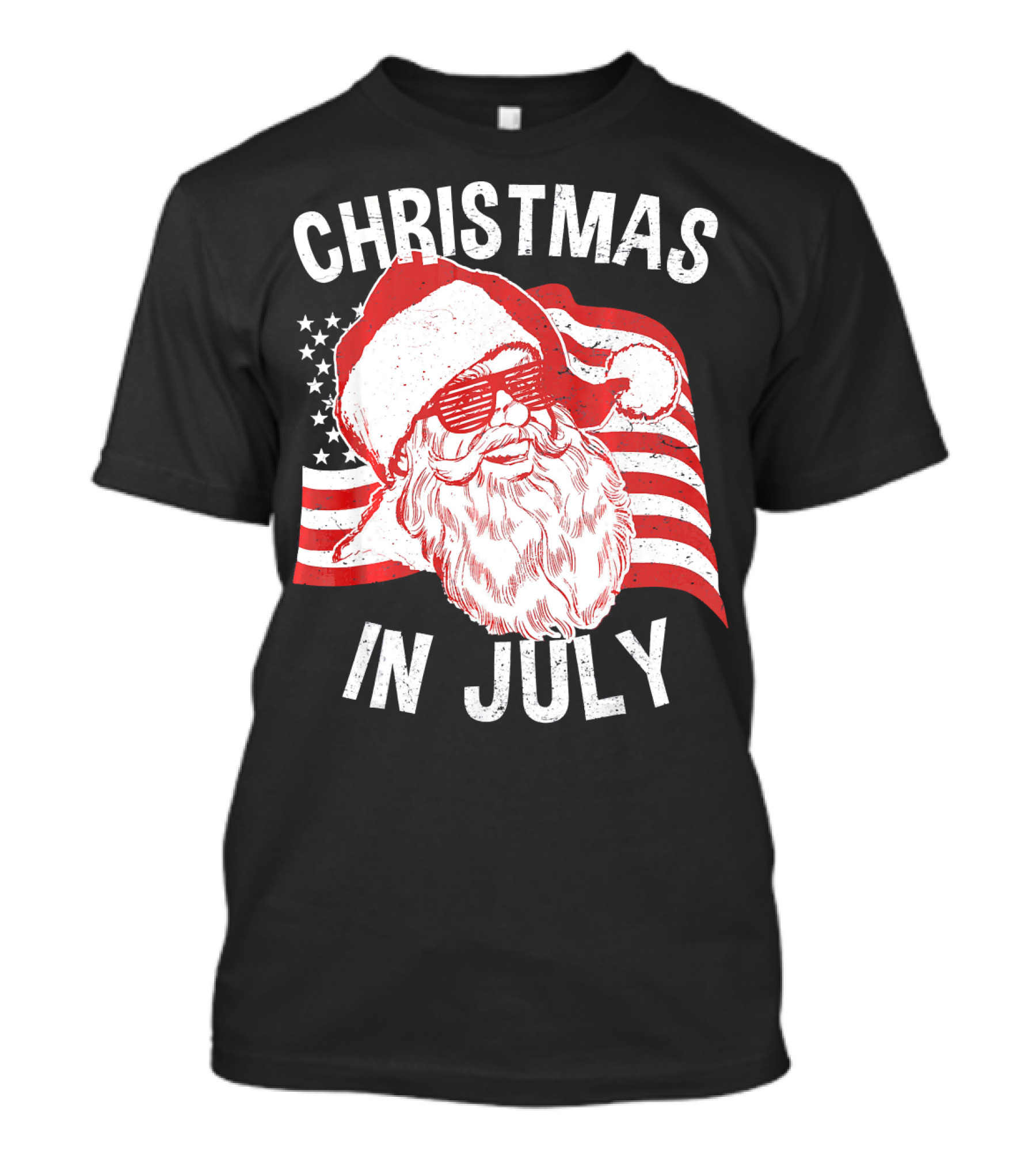 Christmas In July Retro Hipster Santa With American Flag And Shades T-Shirt