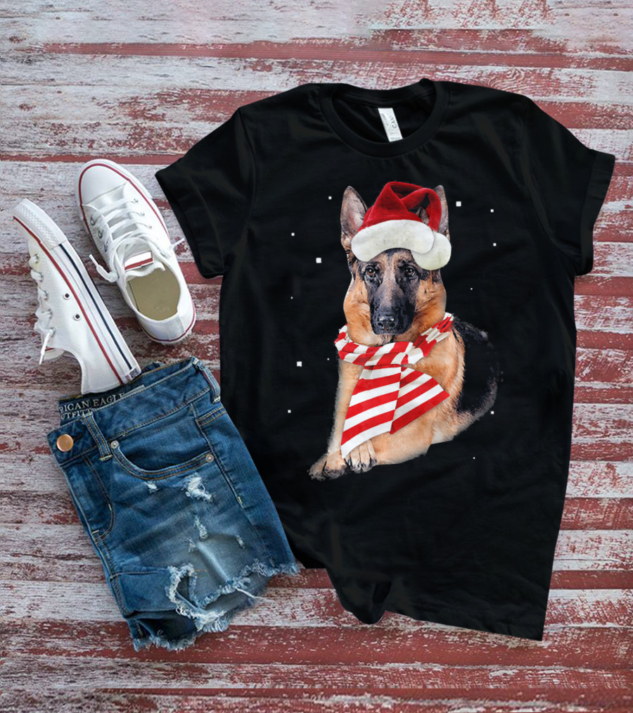 German Shepherd Santa Merry Christmas Holiday Dog T-Shirt