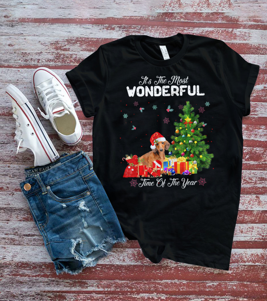 It's The Most Wonderful Time Of Year Dachshund Christmas Tree Presents T-Shirt