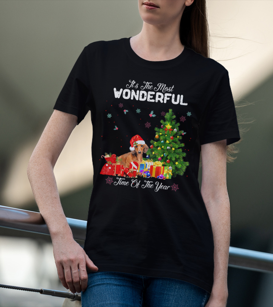 It's The Most Wonderful Time Of Year Dachshund Christmas Tree Presents T-Shirt