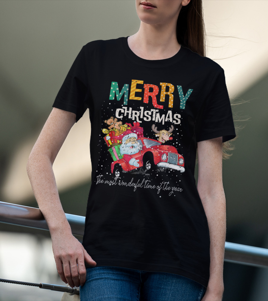Merry Christmas Reindeer Santa Drive Red The Most Wonderful Time Of The Year T-Shirt