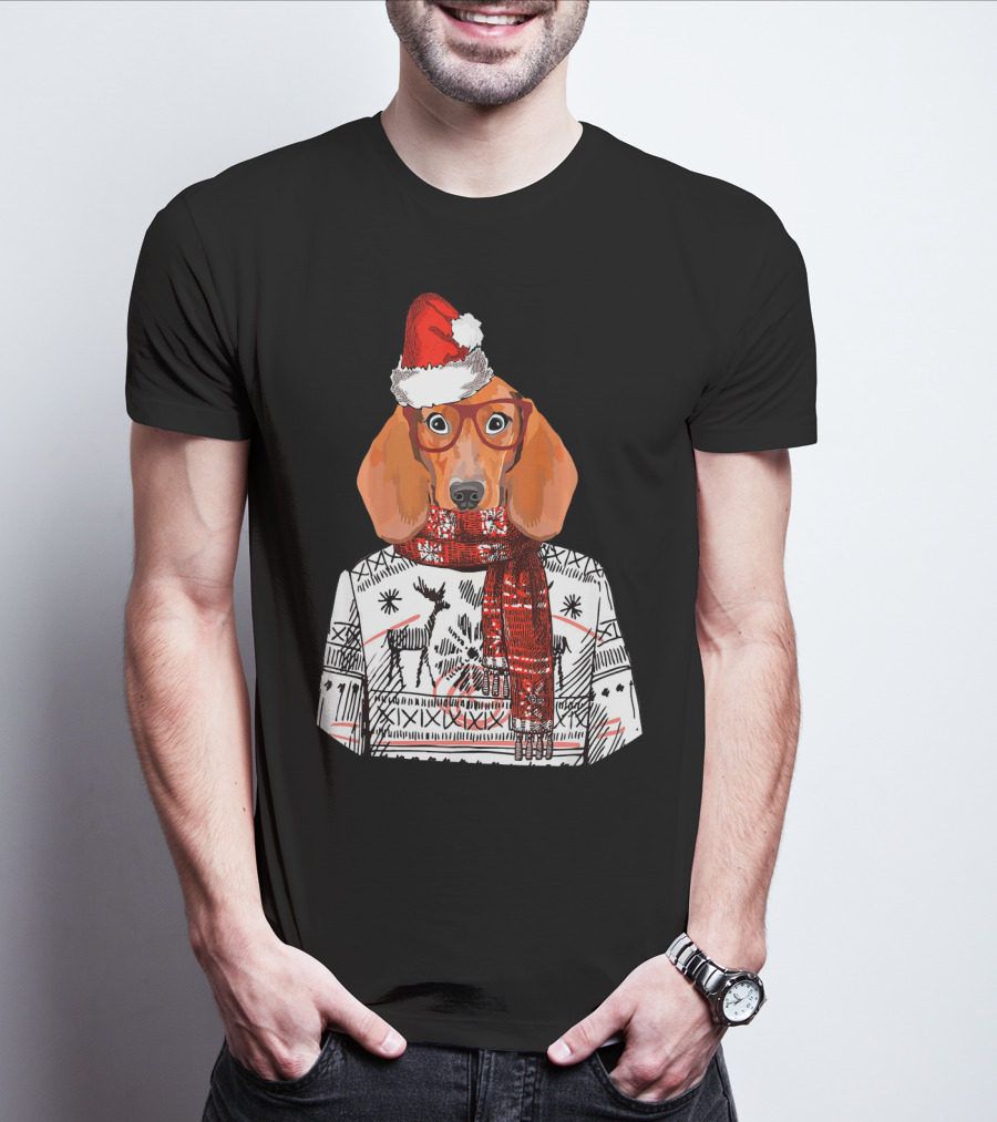 Dachshund Dog Santa Hat Funny Merry Christmas T-Shirt