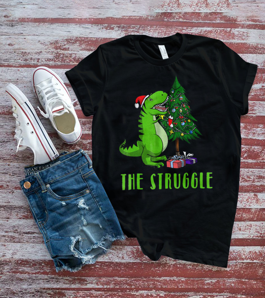 The Struggle T Rex Santa Christmas Tree T-Shirt