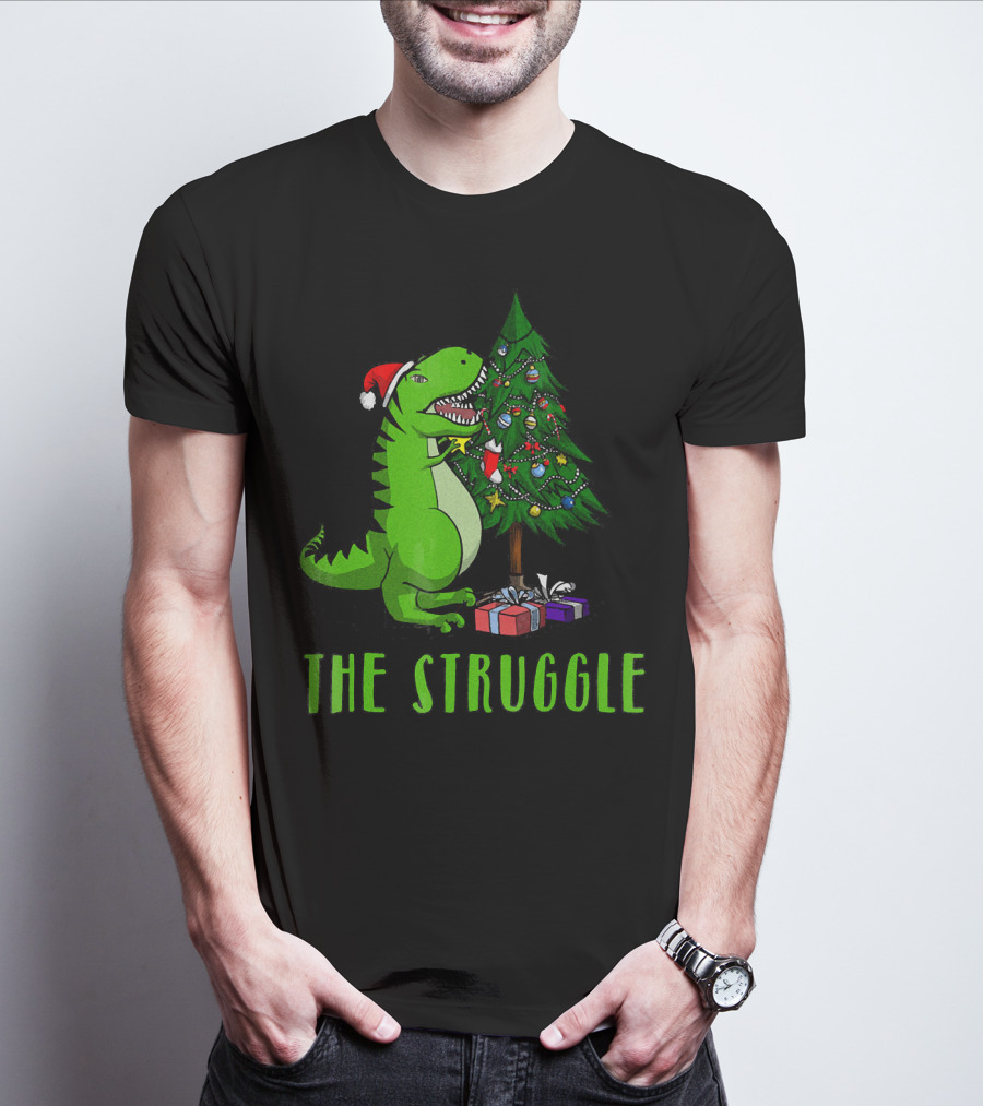 The Struggle T Rex Santa Christmas Tree T-Shirt
