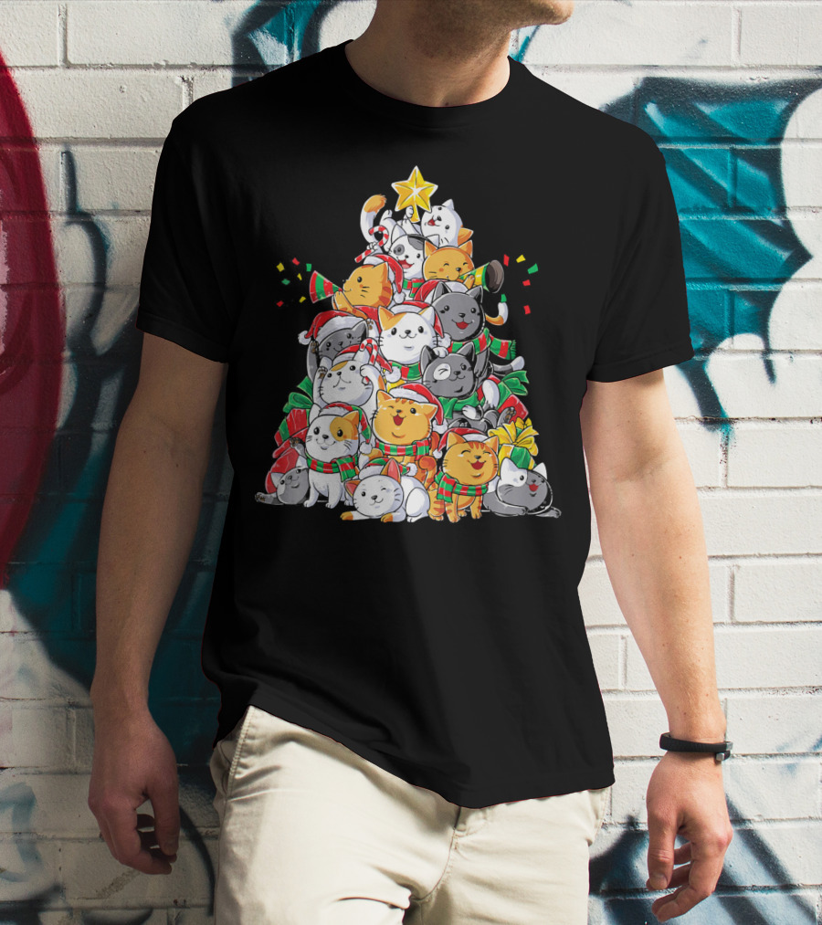 Cat Christmas Tree Meowy Catmas T-Shirt