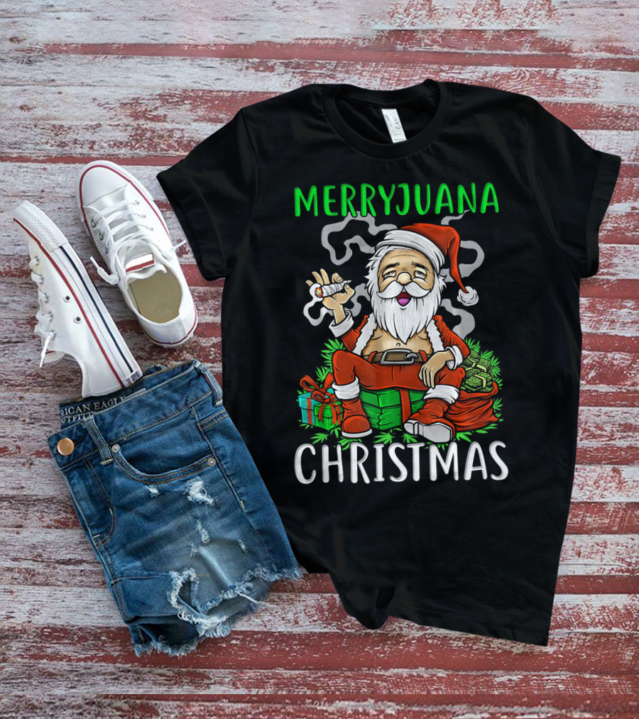 Merryjuana Christmas Santa Claus Smoking Weed T-Shirt