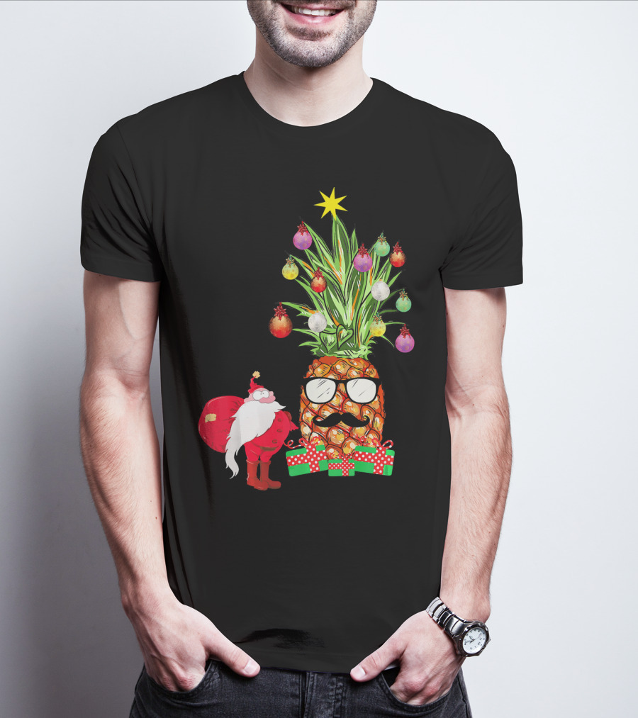 Santa Pineapple Christmas Tree With Gifts And Ornaments T-Shirt