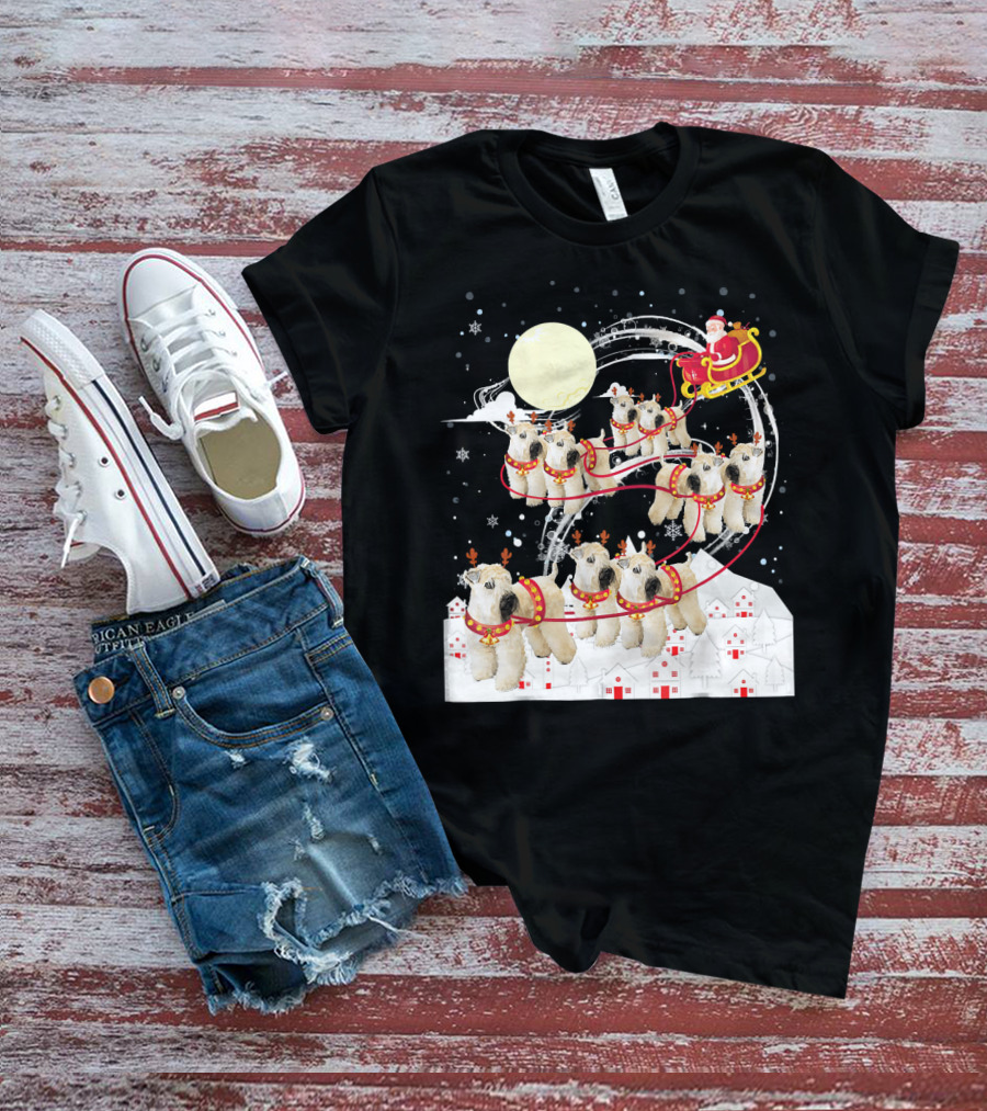 Soft Coated Wheaten Terrier Reindeer Christmas Santa Sleigh Moon Snow Holiday Scene T-Shirt