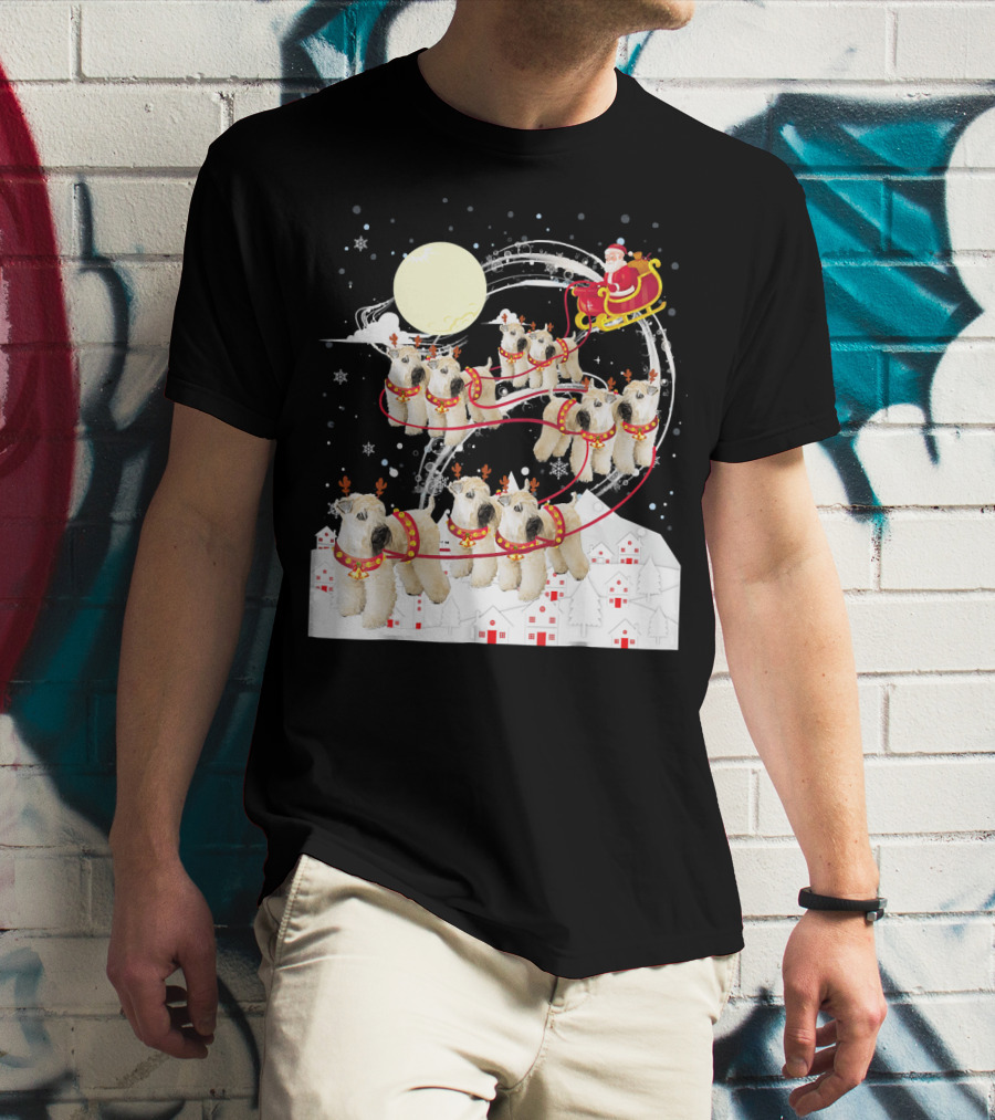 Soft Coated Wheaten Terrier Reindeer Christmas Santa Sleigh Moon Snow Holiday Scene T-Shirt