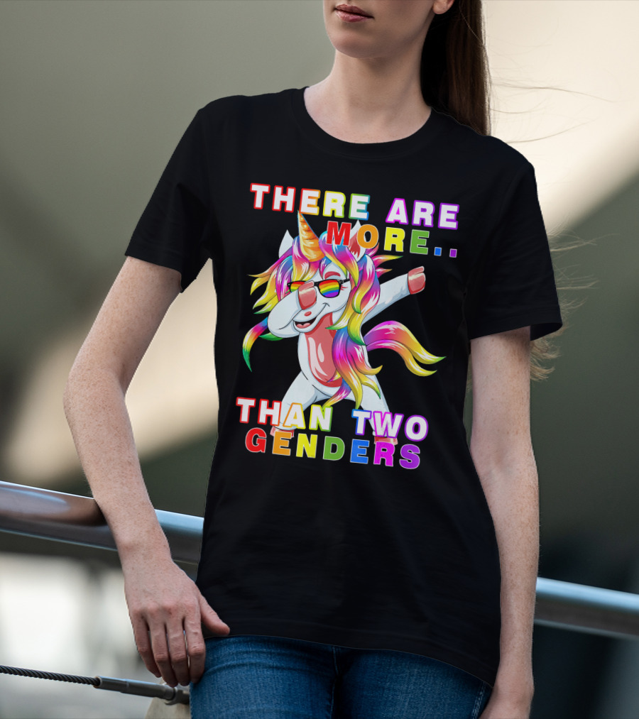 There Are More Than Two Genders Unicorn Dabbing Rainbow Mane Sunglasses T-Shirt
